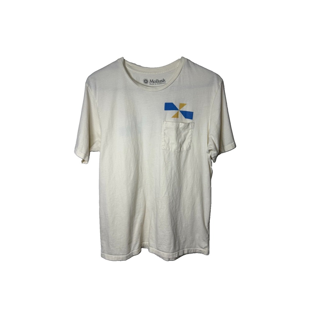 Mollusk California Geometric Graphic Pocket T Shirt Mens Medium Cream Surf Tee